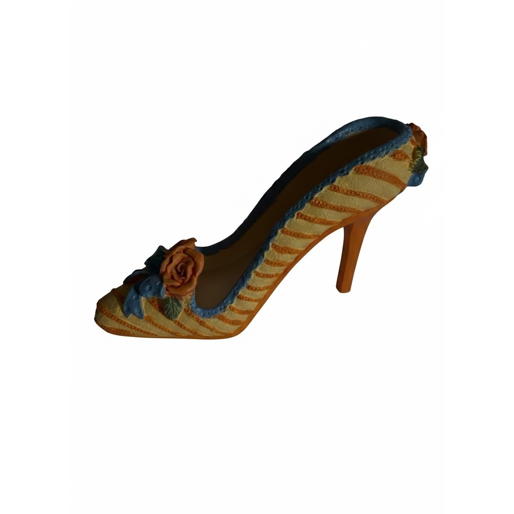 My Treasure Kingsbridge  1999 Vintage Resin High Heel Shoe Figurine Orange Blue